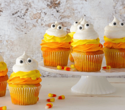 candy corn ghost cupcakes
